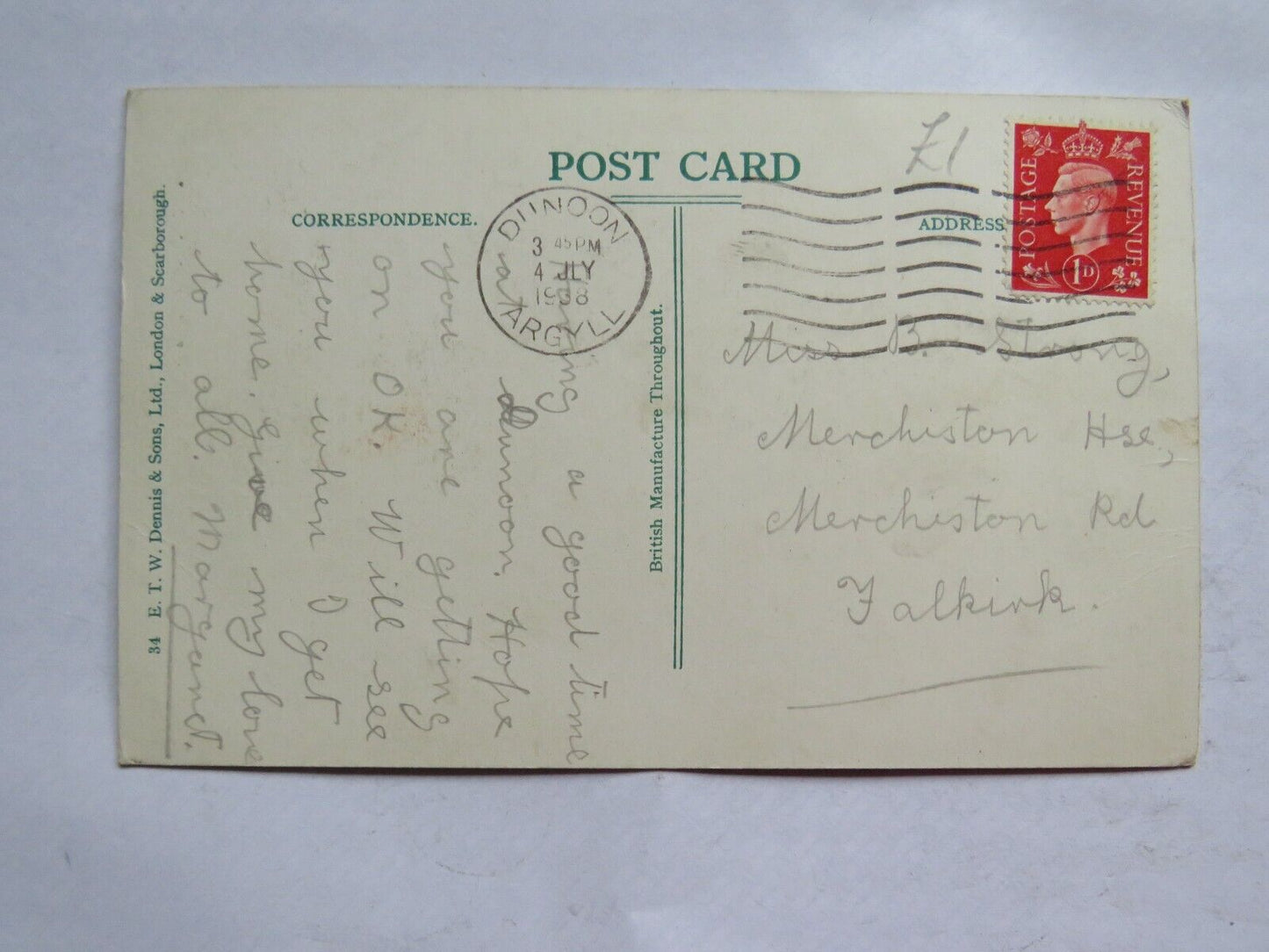 Old Postcard of Entrance To Loch Long From Gourock 1938  - Ref : 1004