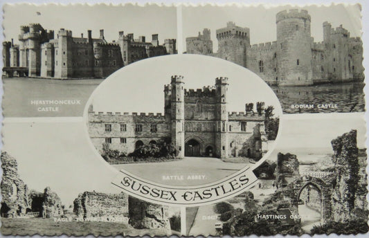 Old Multiview Postcard of Sussex Castles, 1964