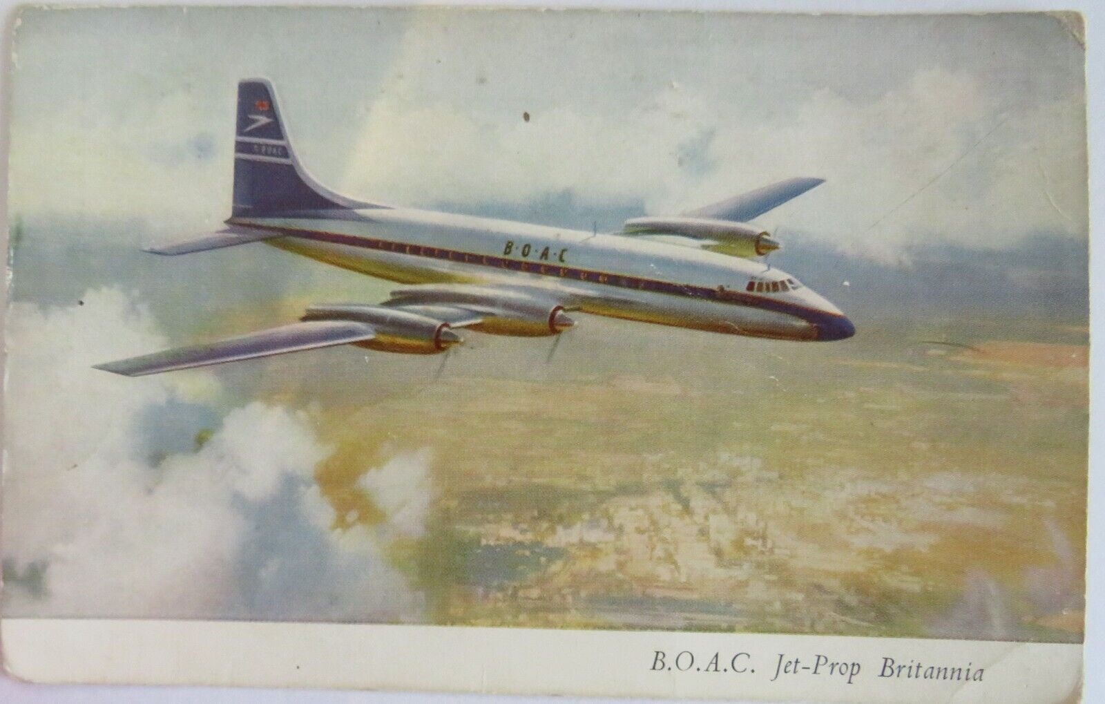 Old Postcard Of B.O.A.C. Jet-Prop Britannia- Ref : 1014.