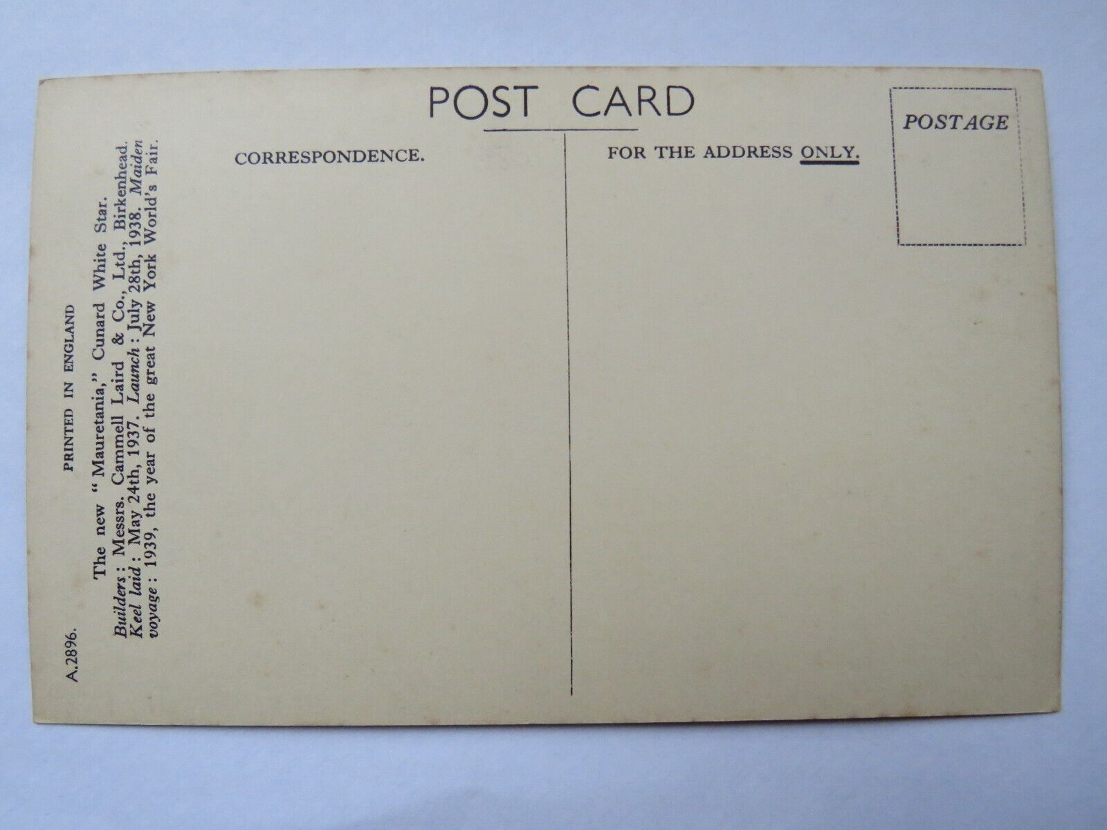 Old Postcard of Cunard White Star The New "Mauretania"