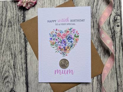 Birthday Coin Card for Mum -  60th or 70th