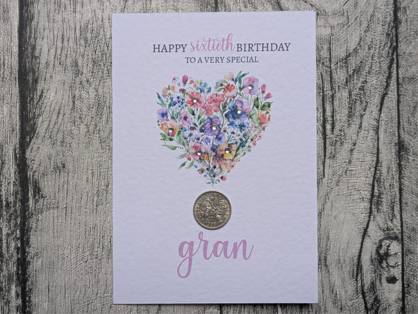 Floral Heart Birth Year Coin, Milestone Birthday Card (60th, 70th, 80th, 90th, 100th)