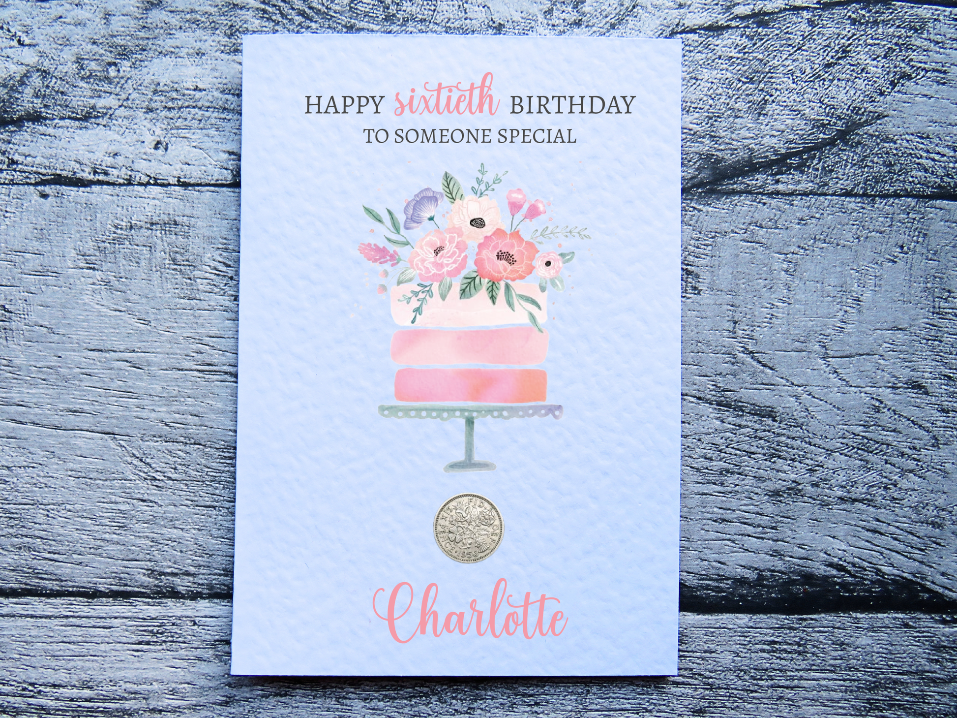 Genuine sixpence coin from 1966 for 60th birthday card