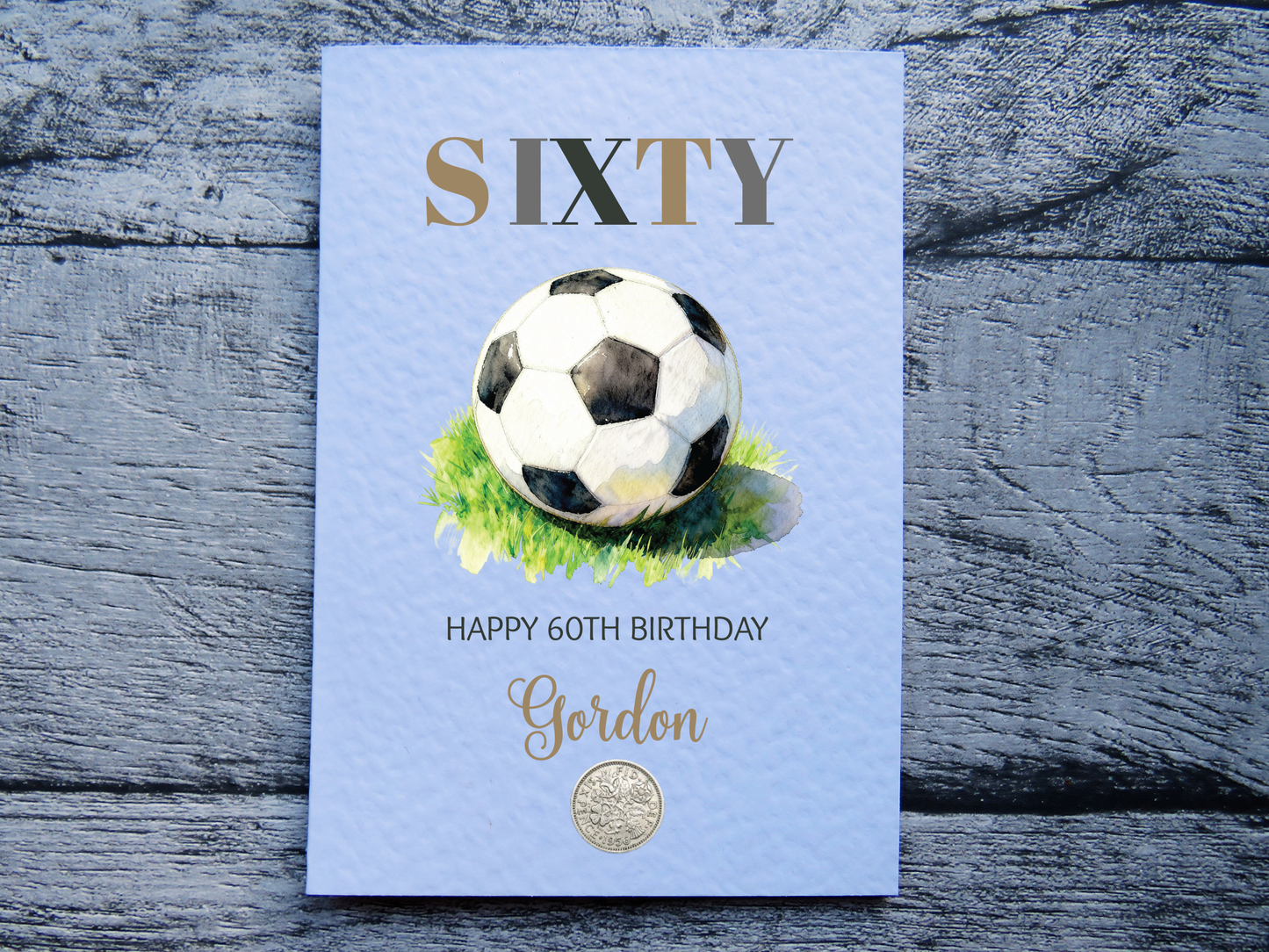 Football 60th Birthday Card with Real 1966 sixpence coin