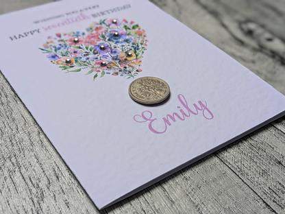 Floral Heart 70th Birthday Card with Real Sixpence (Birth Year Coin)