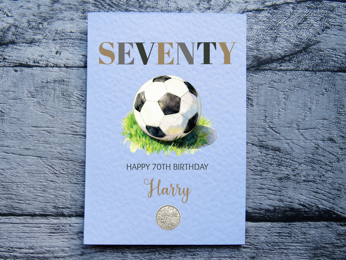 Football 70th Birthday Card with Real 1956 sixpence coin