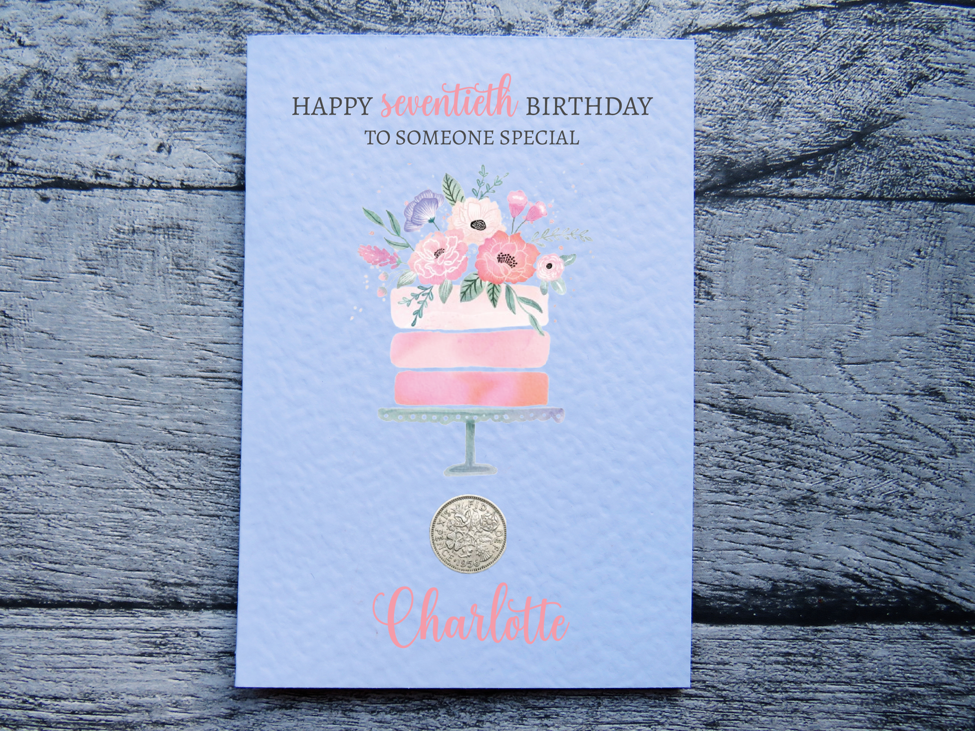 Genuine sixpence coin from 1956 for 70th birthday card