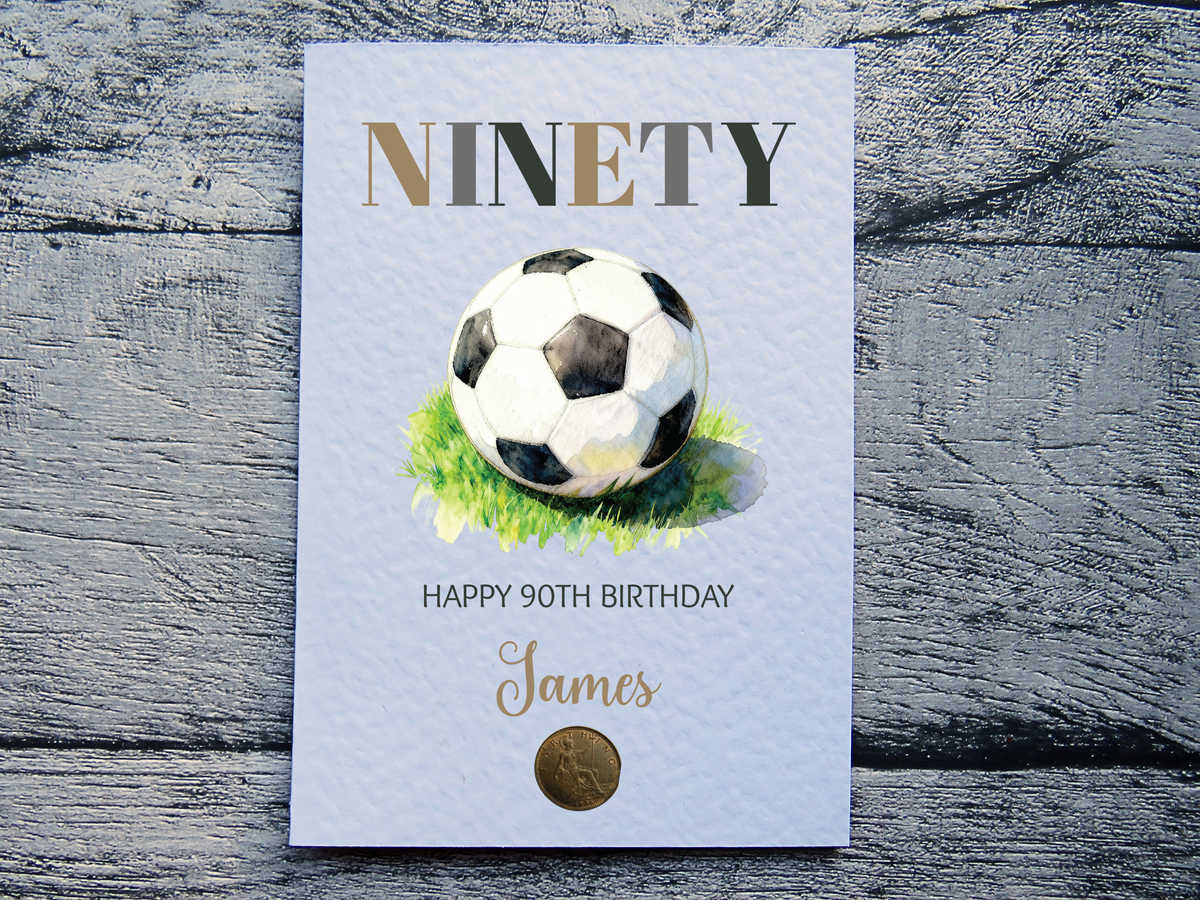 Football 90th Birthday Card with Genuine 1936 farthing coin