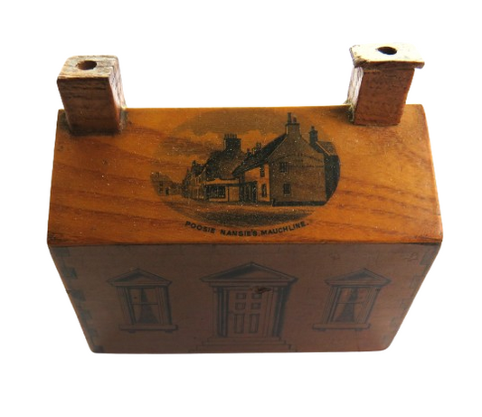 Antique Mauchline Transfer Ware Money Box "Poosie Nansie's Mauchline"