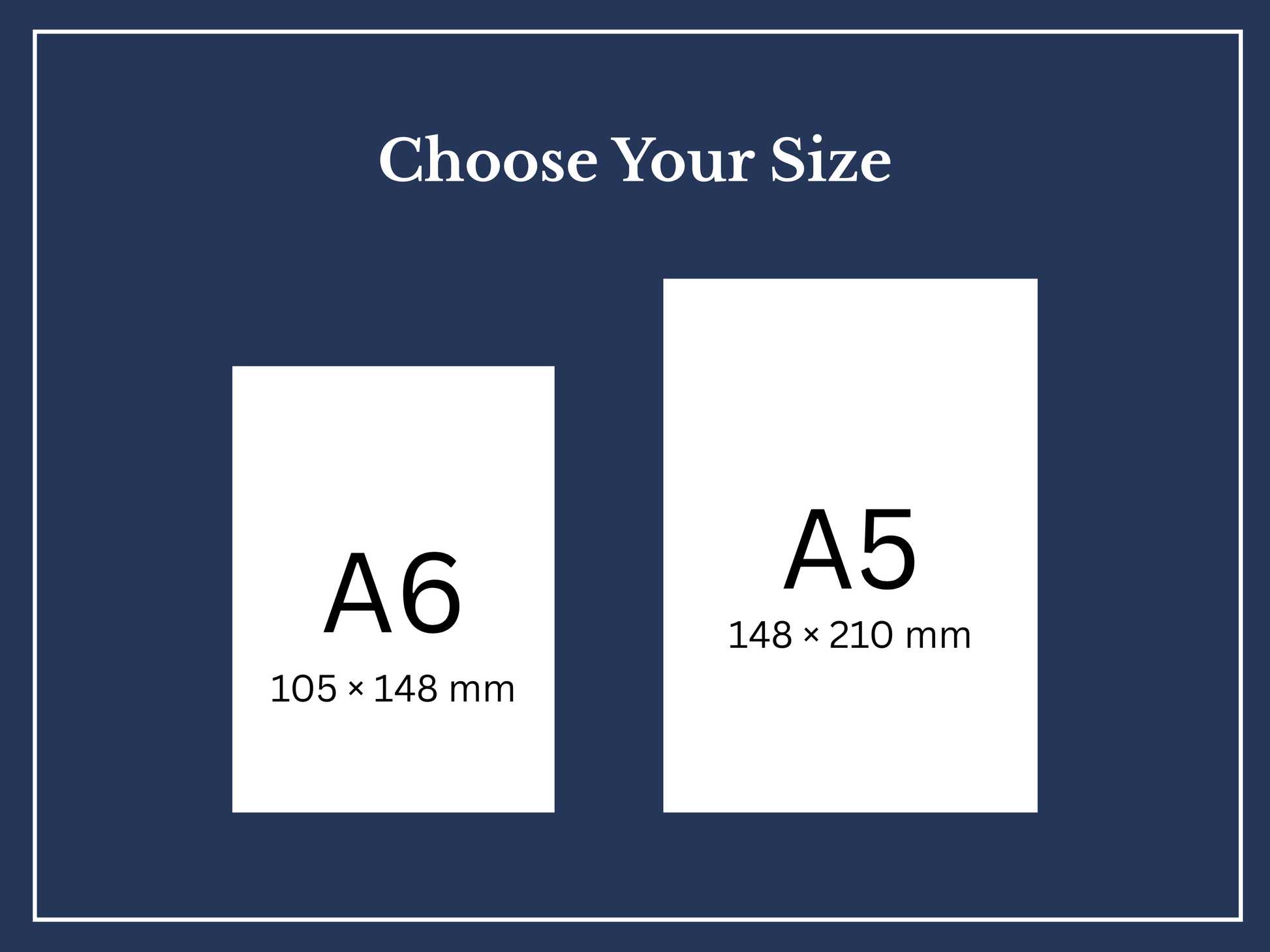 Comparison of A6 and A5 paper sizes on a blue background
