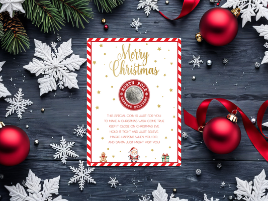 Coin from Santa Card - Christmas Keepsake with Real Sixpence