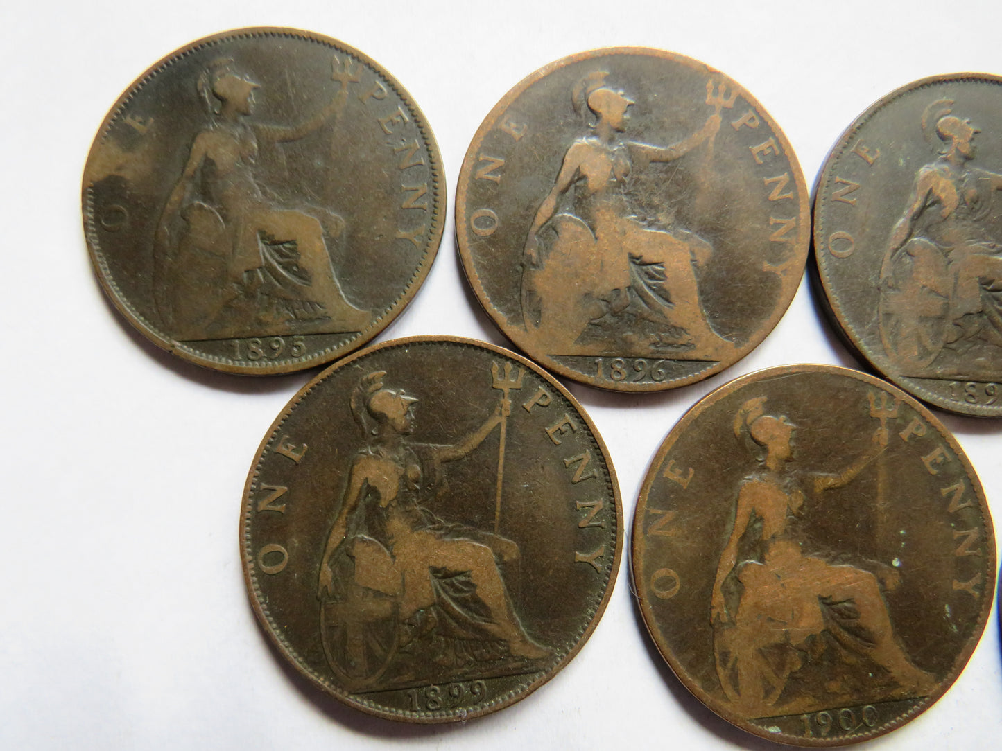 Complete Date Run of Queen Victoria Veil Head Penny Coins, 1895–1901 - Seven Coin Set