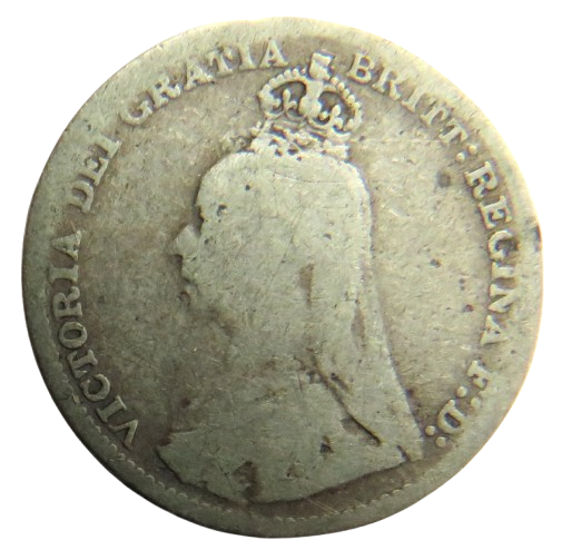 1890 Queen Victoria Jubilee Head Silver Threepence Coin - Great Britain