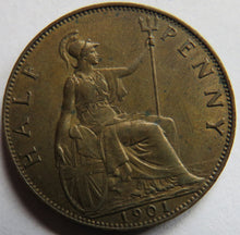 Load image into Gallery viewer, 1901 Queen Victoria Halfpenny Coin In High Grade - Great Britain
