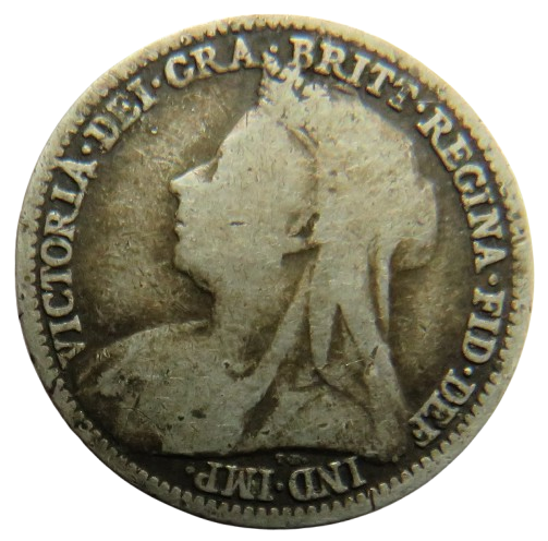 1896 Queen Victoria Silver Threepence Coin - Great Britain