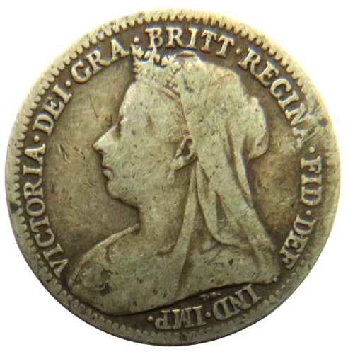 1900 Queen Victoria Silver Threepence Coin - Great Britain