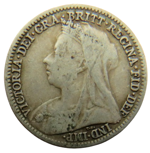 1896 Queen Victoria Silver Threepence Coin - Great Britain