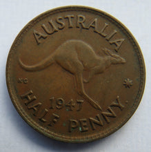 Load image into Gallery viewer, 1947 King George VI Australia Halfpenny Coin
