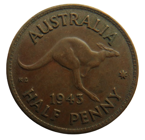 1943 King George VI Australia Halfpenny Coin