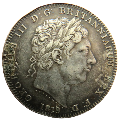 1819 LIX King George III Silver Crown Coin Good Details (Ex Mount)