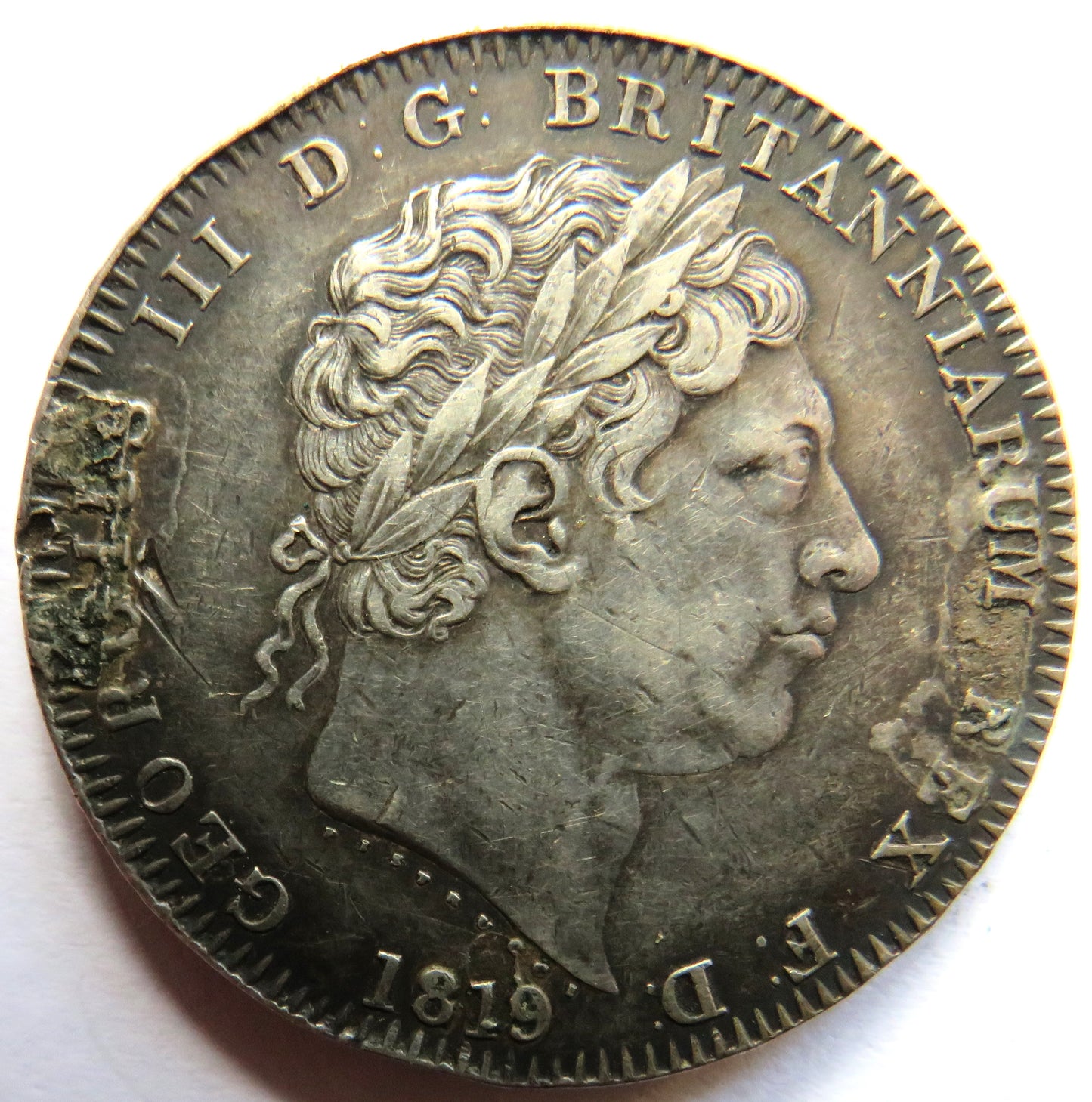1819 LIX King George III Silver Crown Coin Good Details (Ex Mount)