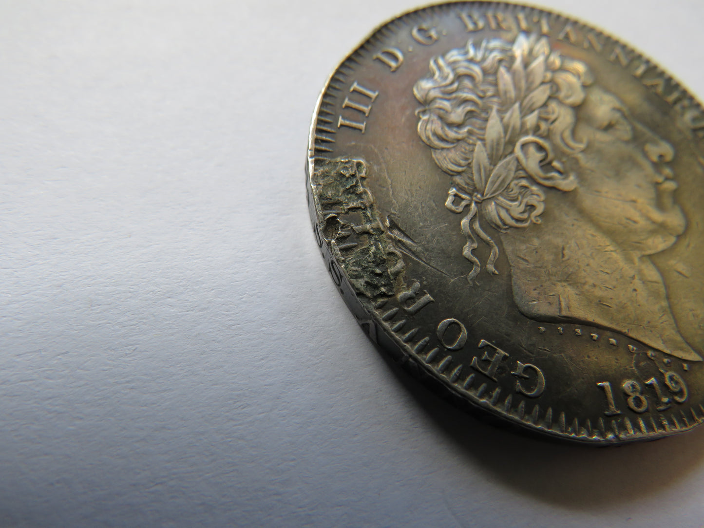 1819 LIX King George III Silver Crown Coin Good Details (Ex Mount)