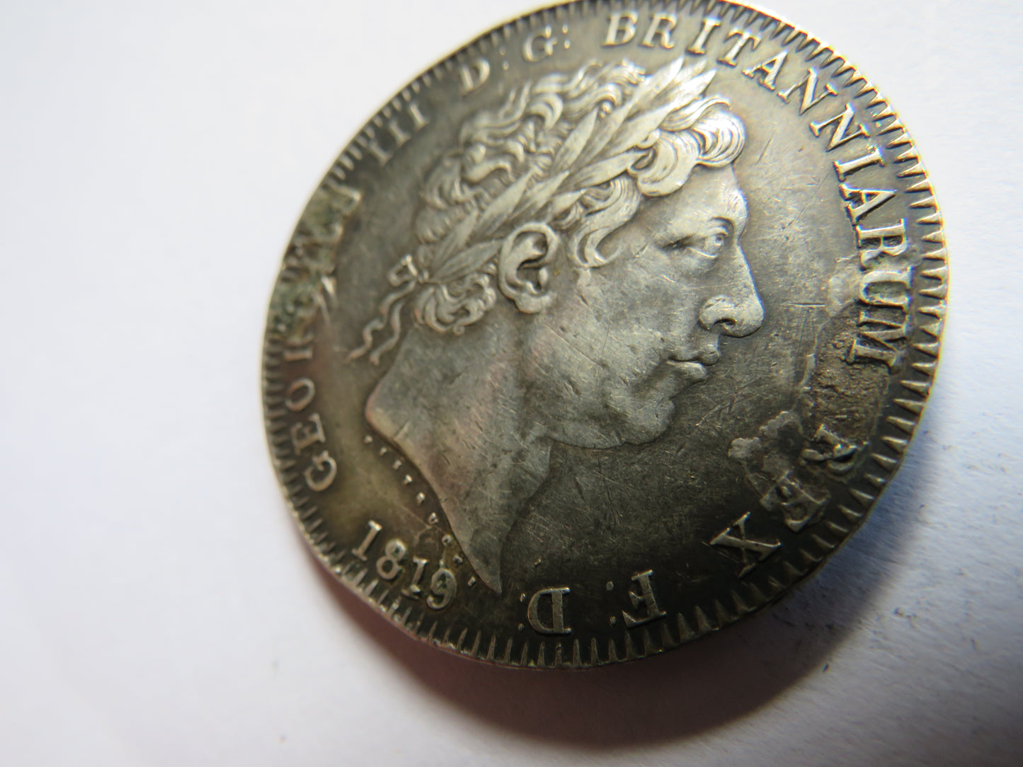 1819 LIX King George III Silver Crown Coin Good Details (Ex Mount)