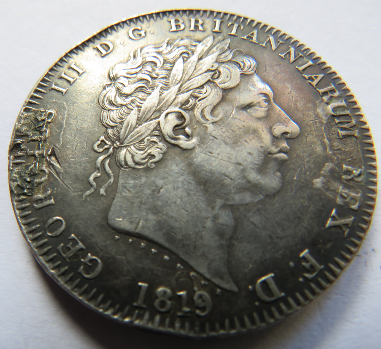 1819 LIX King George III Silver Crown Coin Good Details (Ex Mount)