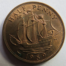 Load image into Gallery viewer, 1959 Queen Elizabeth II Halfpenny Coin In Higher Grade - Great Britain
