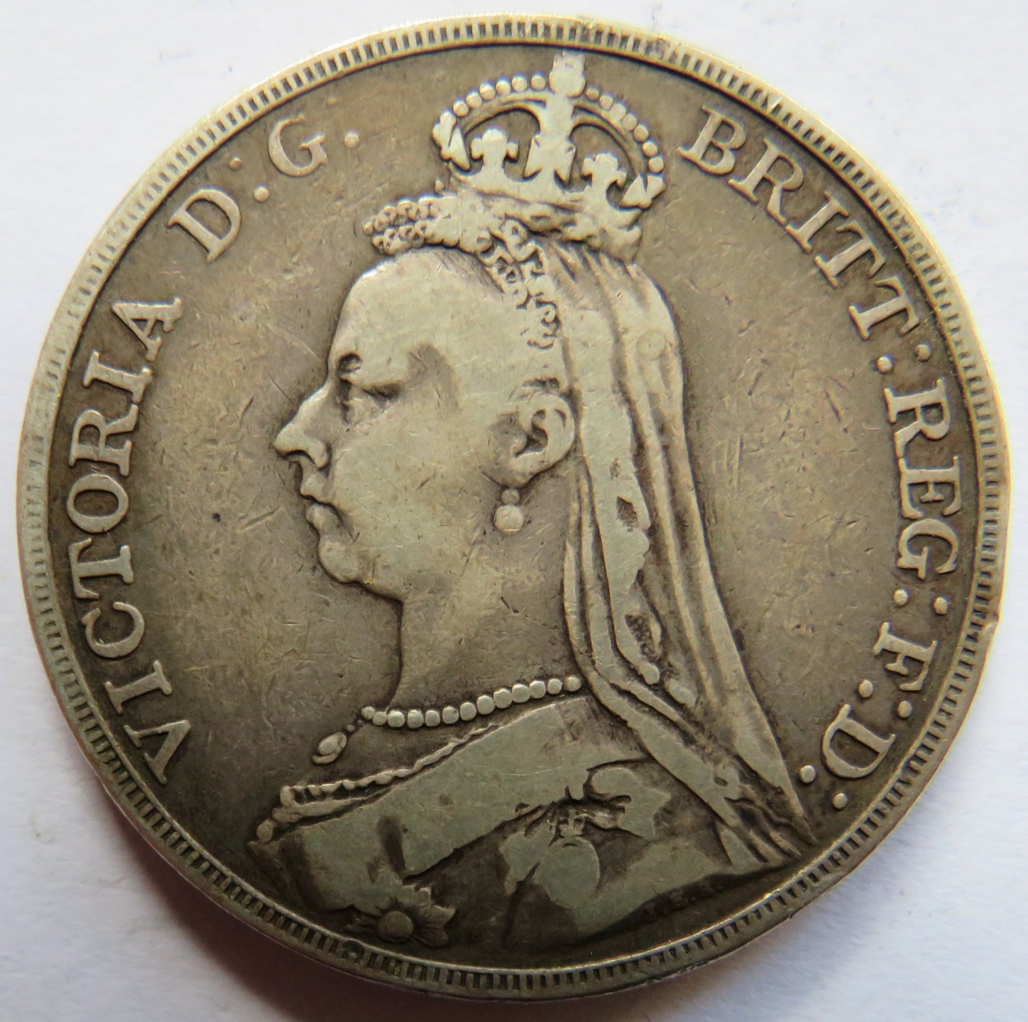 1889 Queen Victoria Jubilee Head Silver Crown Coin - Great Britain
