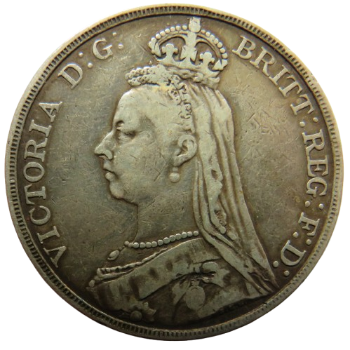 1889 Queen Victoria Jubilee Head Silver Crown Coin - Great Britain