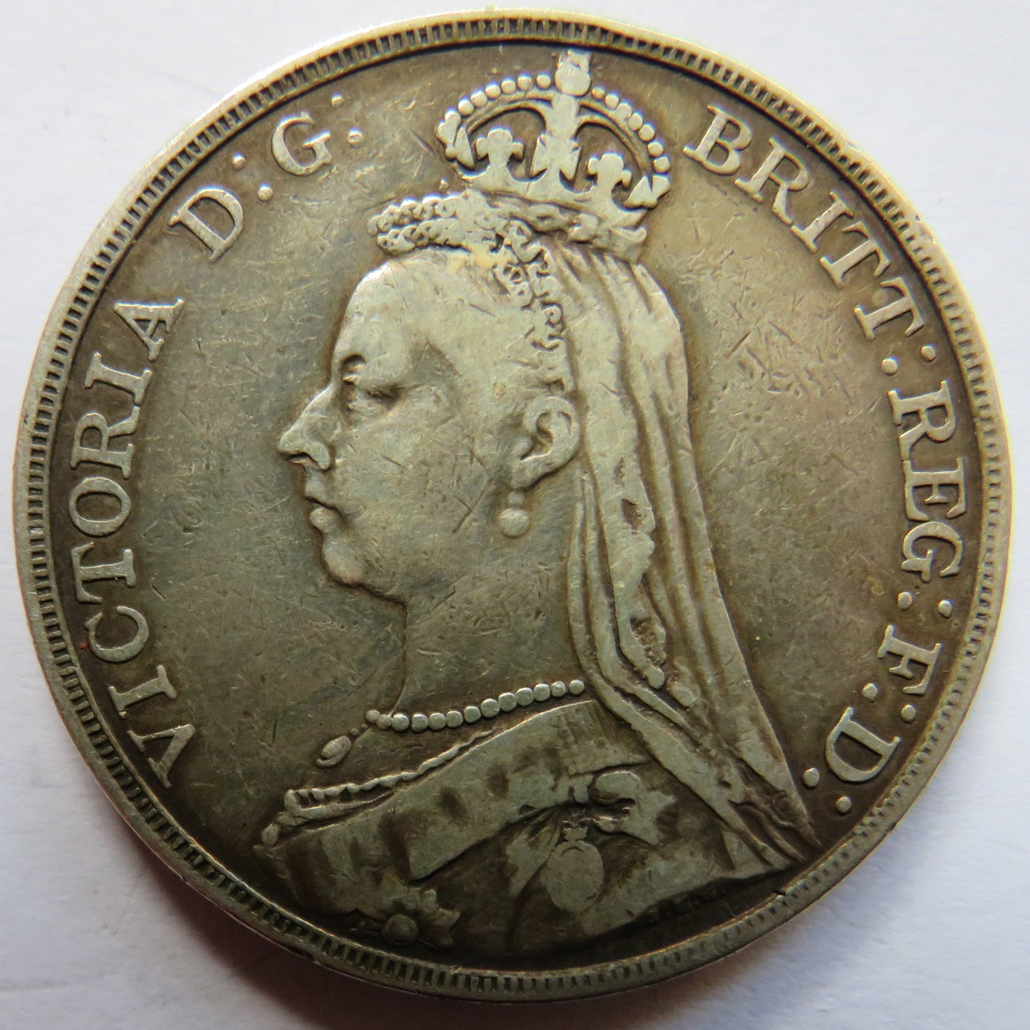 1889 Queen Victoria Jubilee Head Silver Crown Coin - Great Britain