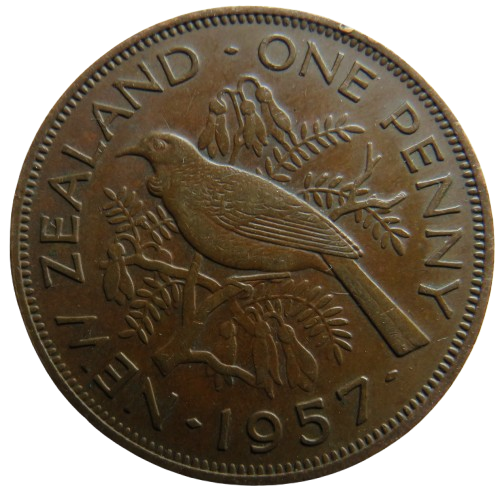 1957 Queen Elizabeth II New Zealand One Penny Coin