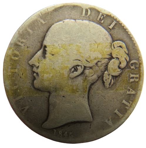 1845 Queen Victoria Young Head Silver Crown Coin - Great Britain