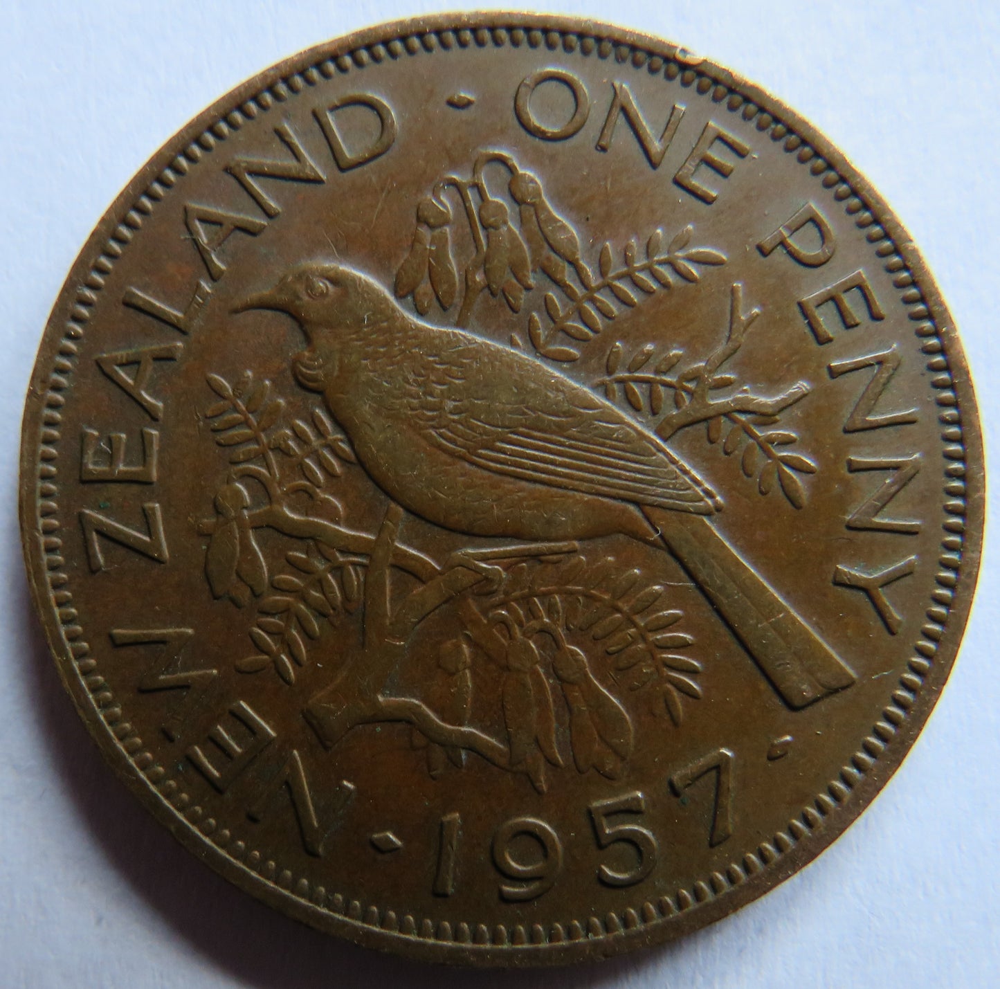 1957 Queen Elizabeth II New Zealand One Penny Coin