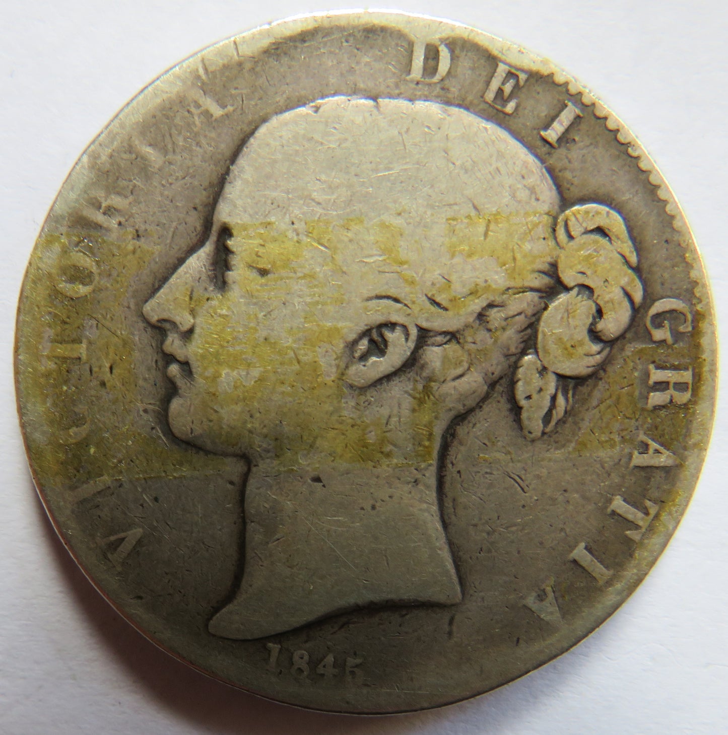 1845 Queen Victoria Young Head Silver Crown Coin - Great Britain