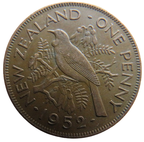 1952 King George VI New Zealand One Penny Coin