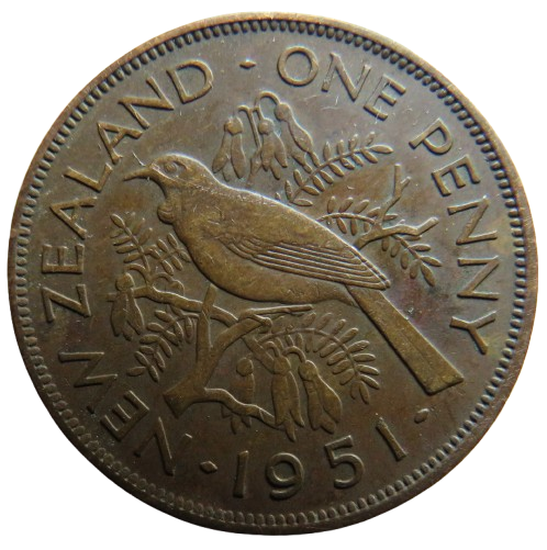 1951 King George VI New Zealand One Penny Coin