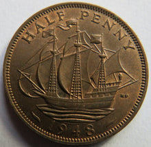 Load image into Gallery viewer, 1948 King George VI Halfpenny Coin In High Grade - Great Britain
