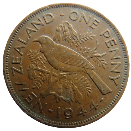 1944 King George VI New Zealand One Penny Coin