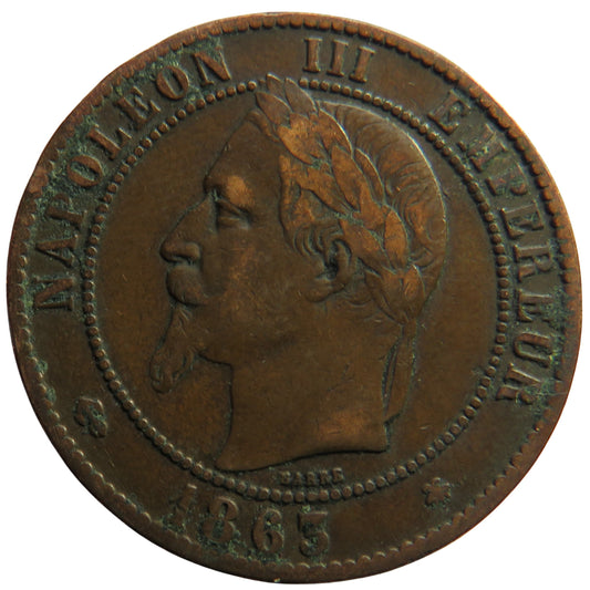 1863-A France Napoleon III 10 Centimes Coin