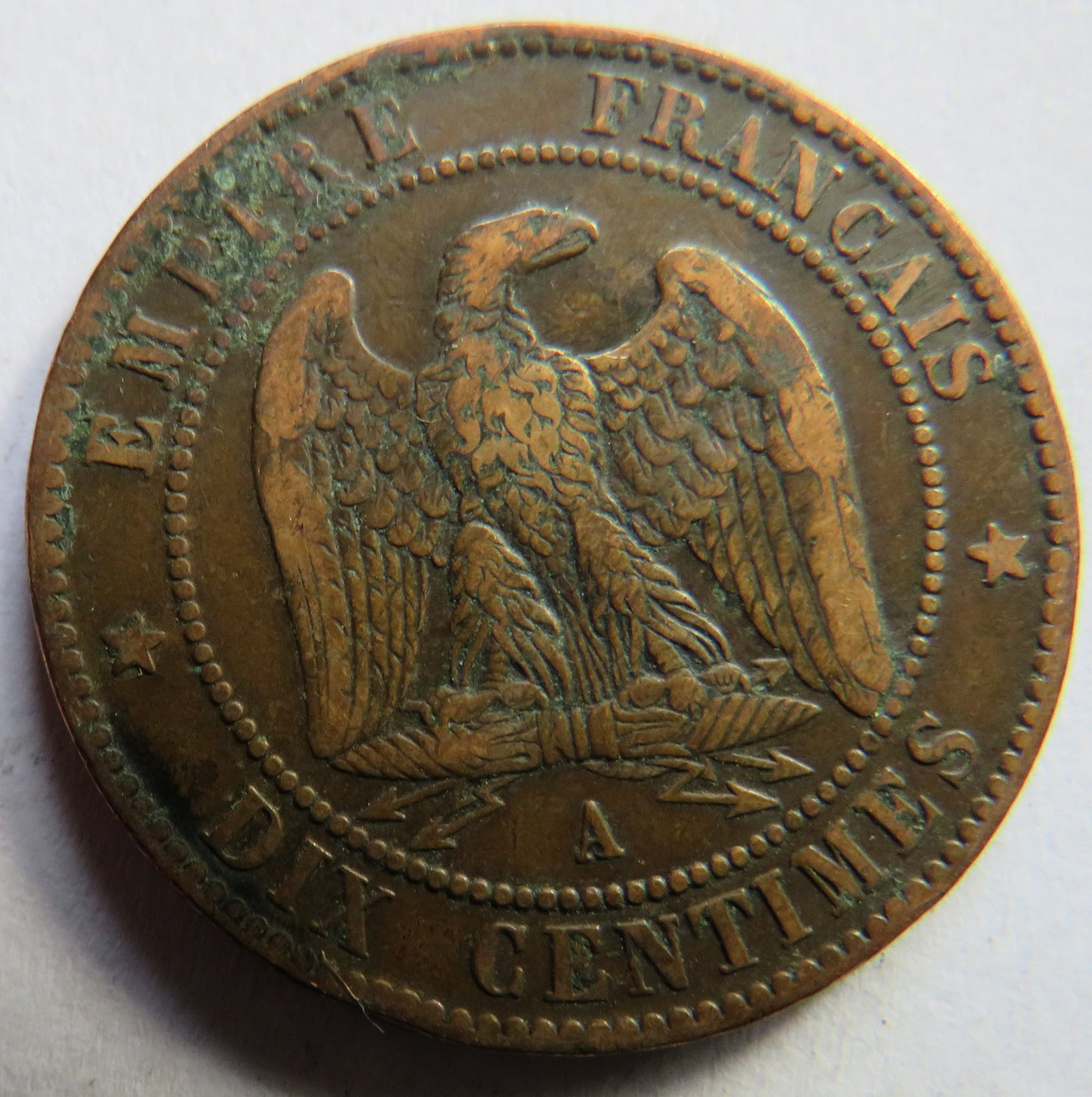 1863-A France Napoleon III 10 Centimes Coin