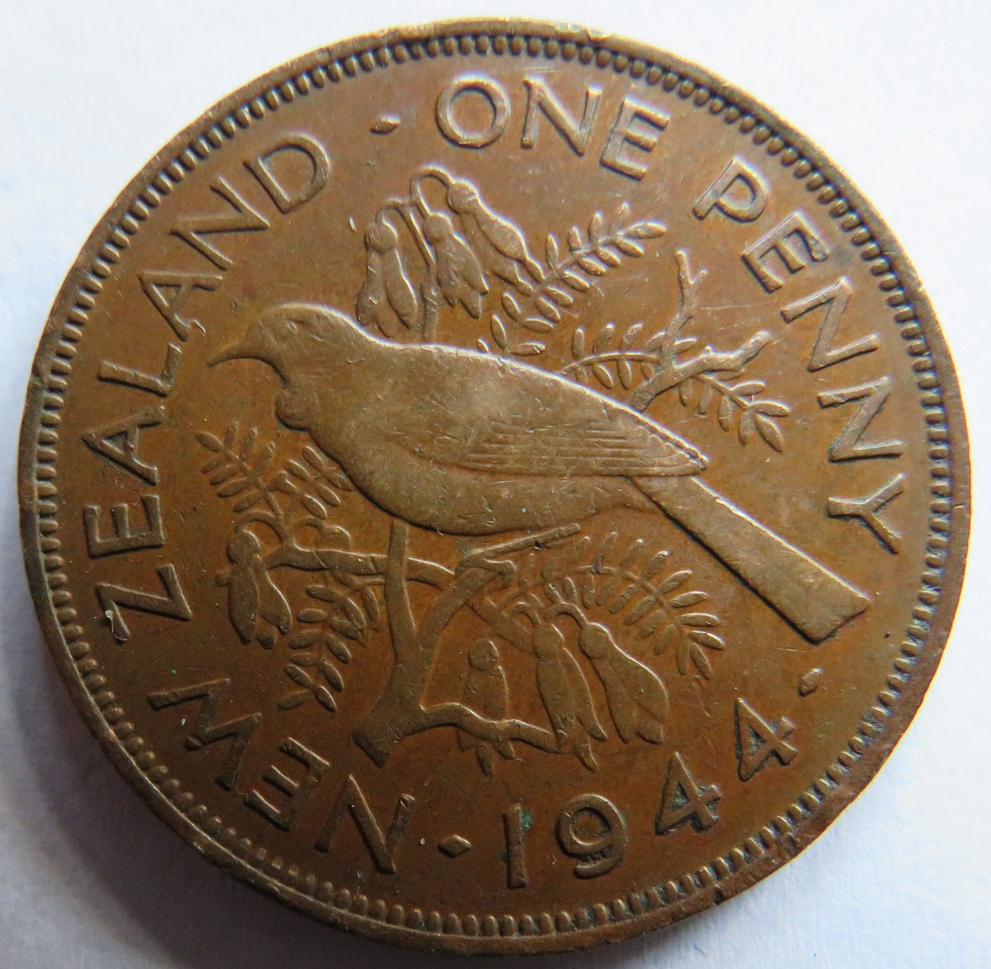 1944 King George VI New Zealand One Penny Coin