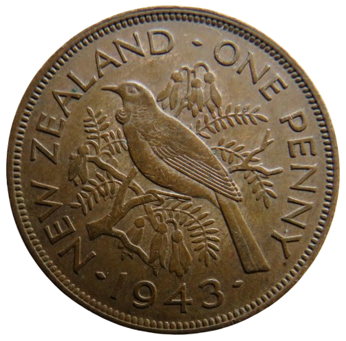 1943 King George VI New Zealand One Penny Coin
