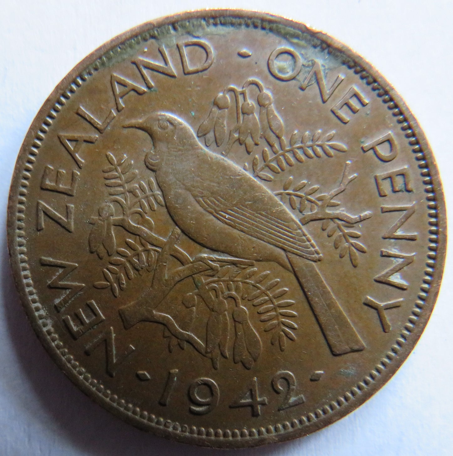 1942 King George VI New Zealand One Penny Coin