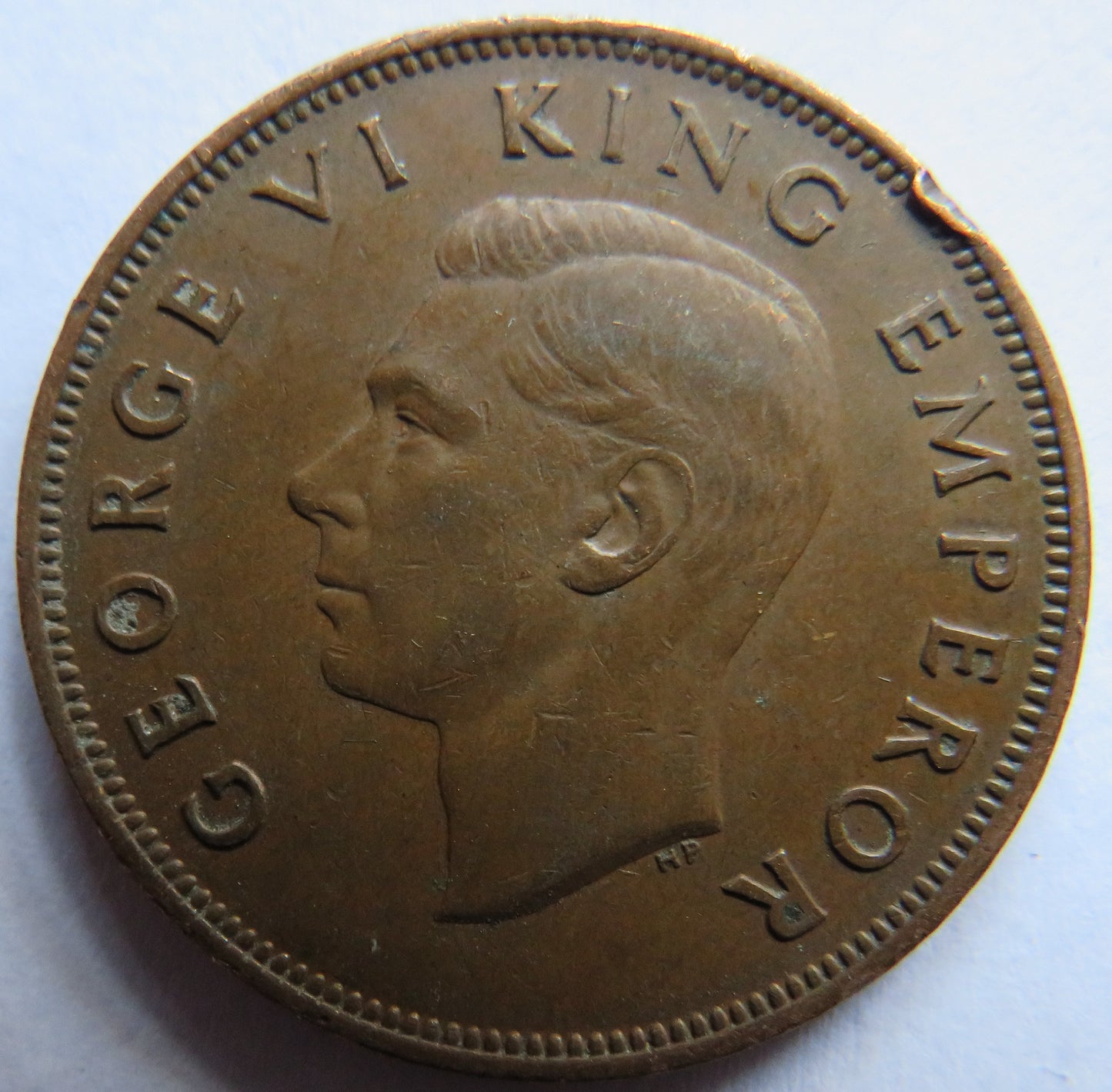 1942 King George VI New Zealand One Penny Coin