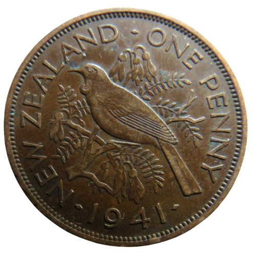 1941 King George VI New Zealand One Penny Coin