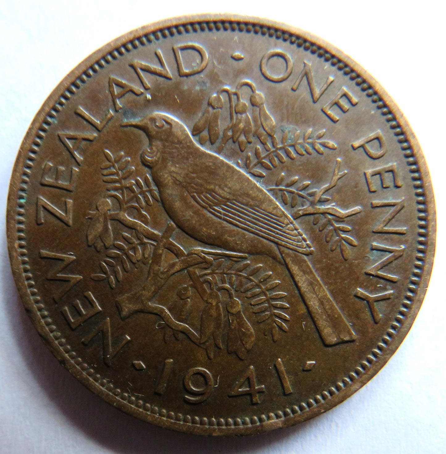 1941 King George VI New Zealand One Penny Coin