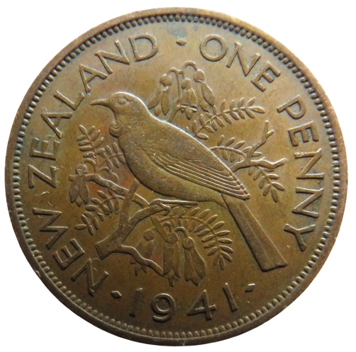 1941 King George VI New Zealand One Penny Coin
