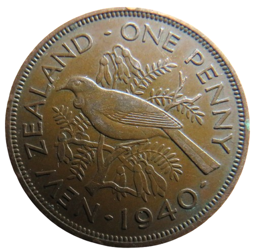 1940 King George VI New Zealand One Penny Coin